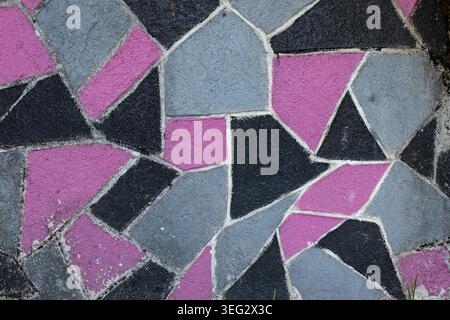 Geometric random shapes on vintage 80s stucco, abstract textured  backdrop Stock Photo