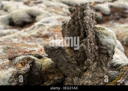 Detail of lava rock in Eldhraun, a vast, moss-covered lava field in southern Iceland, Europe, one of the largest lava fields in the world Stock Photo