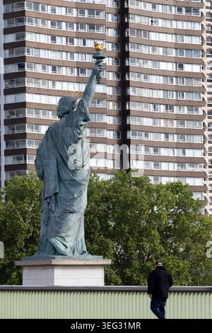 Replica Statue of Liberty on Île aux Cygnes in Paris, France. Stock Photo