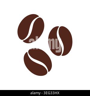 Coffee bean icon. Coffe grain seed for cafe. 3 beans. Brown icon isolated on white background. Three simple graphic pattern. Symbol espresso, coffee Stock Vector