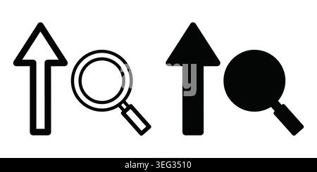 Black arrow and magnifying glass icon set for search and direction symbols Vector Stock Vector