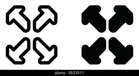 Black fullscreen icon set with outline and solid styles for user interface design Vector Stock Vector