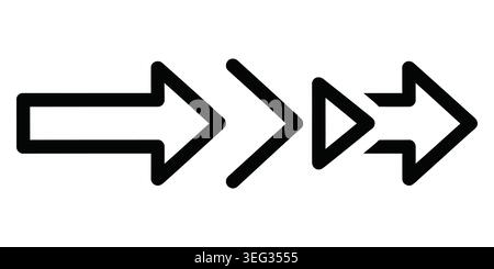Set of black arrow icons pointing to the right showing progression and movement Vector Stock Vector