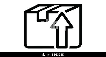 Black line icon of a cardboard box with a large upward pointing arrow Vector Stock Vector