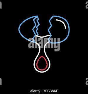 A simple on dark background icon of a broken egg with the yolk visible. Designed in a clean, modern, flat outline style. Ideal for food blogs, recipe Stock Vector