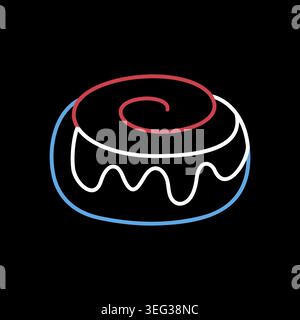 A simple on dark background icon of a classic cinnamon roll with icing. Designed in a clean, modern, flat outline style. Ideal for menus, food apps, a Stock Vector