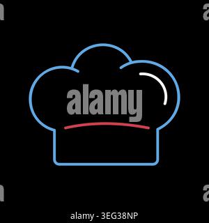 A simple on dark background icon of a classic white chef hat, also known as a toque. Designed in a modern flat outline style. Ideal for restaurant log Stock Vector