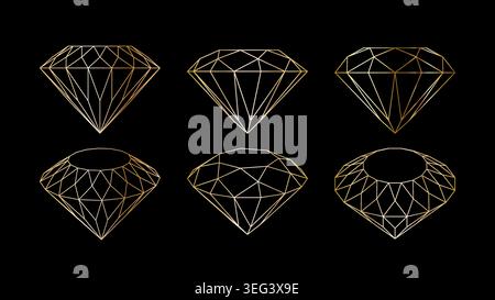 Set of elegant gemstone and diamond icons in outline style. Stock Vector