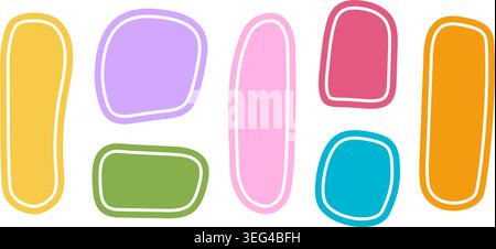 Set of cute colorful organic shapes with border lines. Templates for text boxes, tags, speech or quote bubbles, message or dialogue labels isolated on white background. Vector flat illustration. Stock Vector