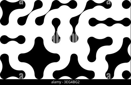 Black linked liquid drops, amorphous shapes or rounded organic forms isolated on white background. Connected neurons, meta balls, molecules or cells modern abstract print. Vector graphic illustration. Stock Vector