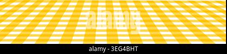 Picnic, cafe or kitchen table surface with checkered yellow and white vichy tablecloth in perspective view. Italian restaurant interior design. Breakfast or dinner background. Vector illustration. Stock Vector