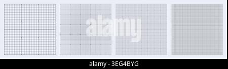 Square grid collection micro Star junction geometry, four samples blueprint style. Smooth lattice structure, interface layouts editorial compositions planning sheets dashboards technology graphics. Stock Vector