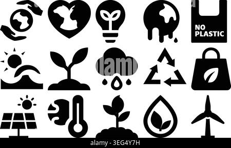 Climate change eco icons flat vector design website UI with recycling sustainable campaign education Stock Vector