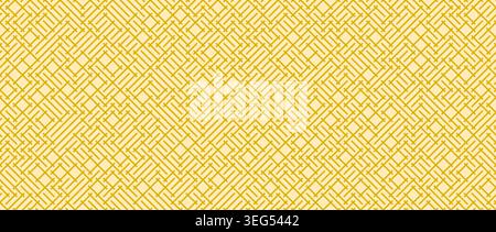 Yellow woven textile seamless pattern. Repeating geometric weave rattan texture. Golden lattice basket background. Repeated canvas fabric material wallpaper. Textile grid surface backdrop. Vector Stock Vector