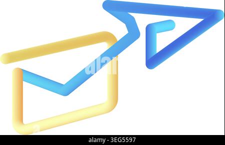 sent mail 3d fluid icon vector illustration. envelope mail and paper plane flying one line continuous communication concept Stock Vector