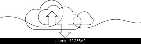 cloud computing technology synchronize one line drawing continuous minimalist copy space thin line illustration Stock Vector