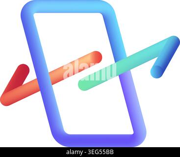 mobile banking app 3d fluid line icon vector illustration. transfer arrow coming in and out from smartphone online transaction concept Stock Vector