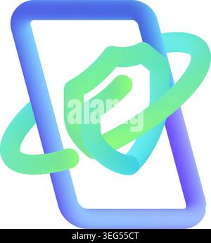 cyber security mobile app 3d fluid line icon vector illustration. smartphone with shield protection Stock Vector