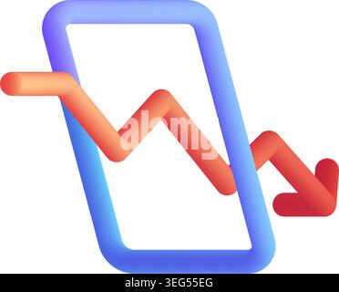 decline curve investment mobile app 3d fluid line icon vector illustration Stock Vector