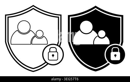 Parental control icon. Parents and child avatar in shield badge for online safety kids symbol. flat style. Stock Photo