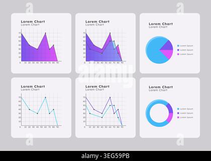 Analyzing data with different infocharts ui dashboard chart set Stock Vector