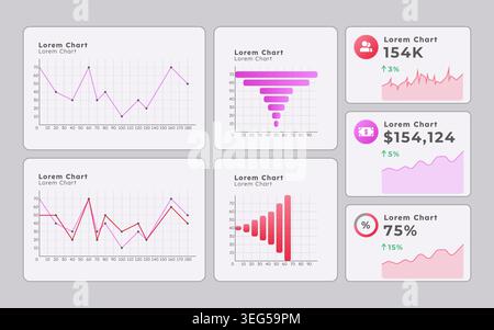 Alternation of data monitoring screens ui dashboard chart set Stock Vector