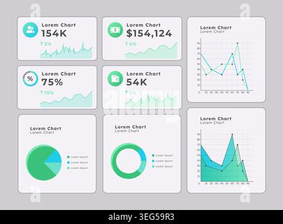 Analyzing data in real time ui dashboard chart set Stock Vector