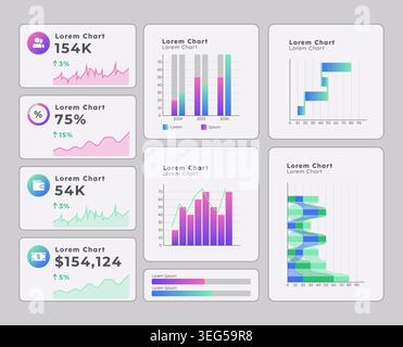Process monitoring technology ui dashboard chart set Stock Vector