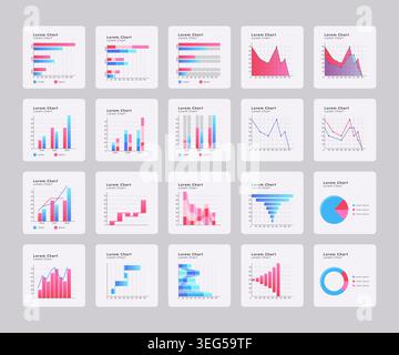 Business data gathering ui dashboard chart set Stock Vector