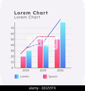 Line and clustered column infographic chart template Stock Vector