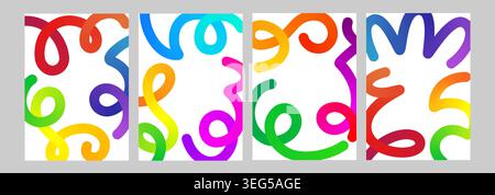 Line gradient shapes, abstract color object kid pattern. 3d confetti graphic element. Curve happy birthday fluid wave design. Vector liquid swirl path Stock Vector