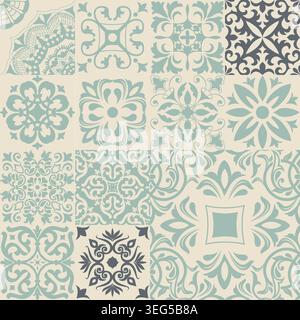 Seamless vintage patchwork. Azulejo tile. Vintage grunge fabric decor. Seamless carpet. Original traditional Portuguese and Spain decor. Vecto Stock Vector