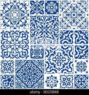 Seamless vintage patchwork. Azulejo tile. Vintage grunge fabric decor. Seamless carpet. Original traditional Portuguese and Spain decor. Vecto Stock Vector