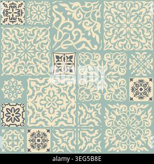 Seamless vintage patchwork. Azulejo tile. Vintage grunge fabric decor. Seamless carpet. Original traditional Portuguese and Spain decor. Vecto Stock Vector