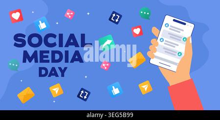 social media day horizontal banner illustration design Stock Vector