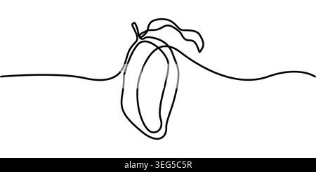 Continuous line drawing of single organic mango fruit, minimalist black and white single line art vector illustration of healthy food. Stock Vector