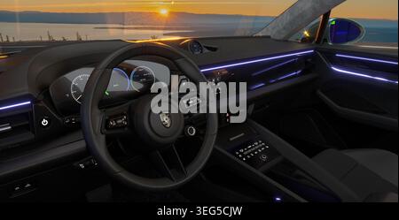 Porsche Macan Electric SUV - Interior and Dashboard Stock Photo