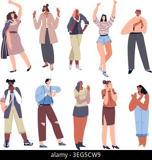 Diverse Casual Characters In Various Standing Poses Stock Vector