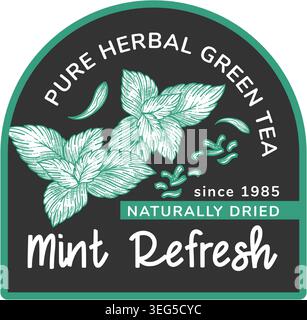 Pure Herbal Green Mint Tea Badge Stock Vector