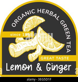 Organic Lemon Ginger Herbal Tea Label Stock Vector