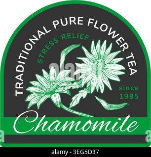 Traditional Pure Chamomile Flower Tea Label Stock Vector