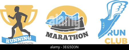 Marathon Running Club Sport Logo Set Stock Vector