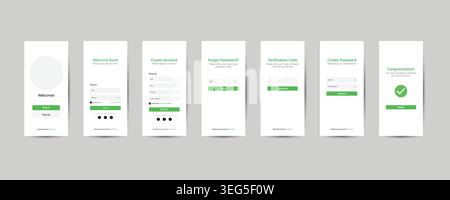 Mobile App UI Kit Login Signup Screen Modern Green Interface Design Template Stock Vector