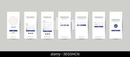 Mobile App UI Kit Login Signup Screen Modern Blue Interface Design Template Stock Vector