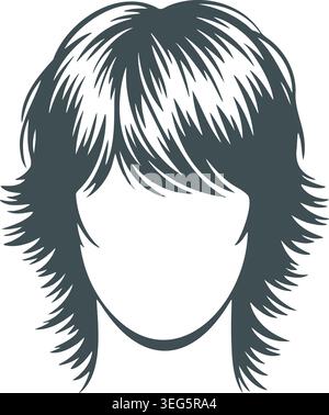 Illustration of a faceless head with a sketch style shaggy layered haircut and outward flipped ends. Stock Vector
