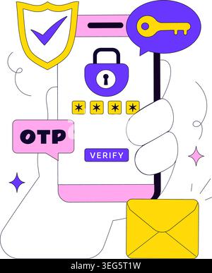 OTP Vector Illustration Featuring Mobile Verification, Secure Login, One Time Password Authentication and Digital Security Design Stock Vector