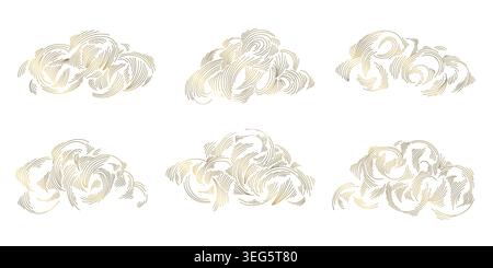 Elegant oriental clouds in Japanese and Chinese style, golden line elements. Luxury vector illustration, sky and wind motifs, Eastern art, textiles Stock Vector