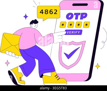 OTP Vector Illustration Featuring Mobile Verification, Secure Login, One Time Password Authentication and Digital Security Design Stock Vector