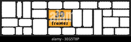 Wavy organic black and white pack with 30 frames with wavy edges. Stock Vector