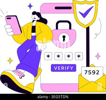 OTP Vector Illustration Featuring Mobile Verification, Secure Login, One Time Password Authentication and Digital Security Design Stock Vector
